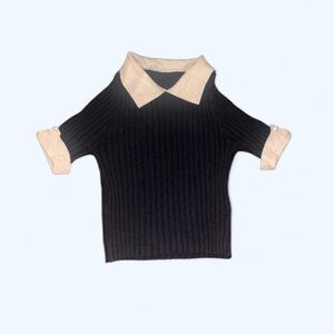 SHEIN Black Crop Vest with Beige Collar and 2 pearls